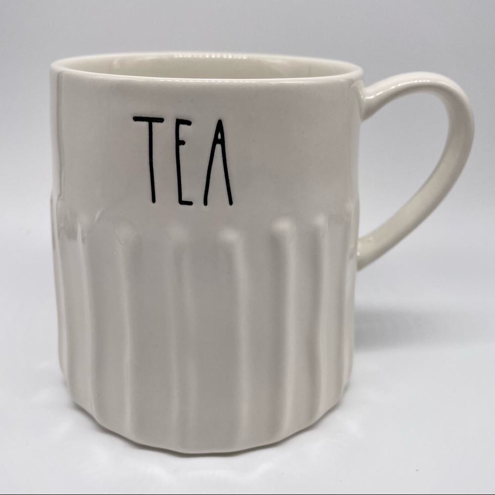 Rae Dunn by Magenta Ivory White Textured Stripe Ribbed TEA Mug Large